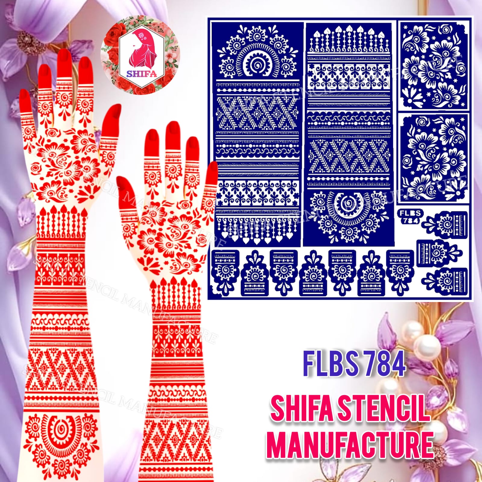 FLBS 784 Noor Jaal Floral Symphony Design Sticker Overview Henna Stencil - Shifa Stencil